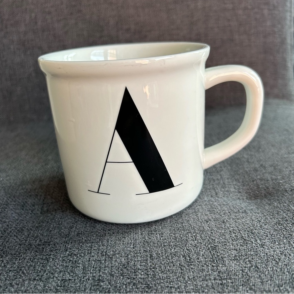 “A” Initial Coffee Mug, White, Black, 16 oz
